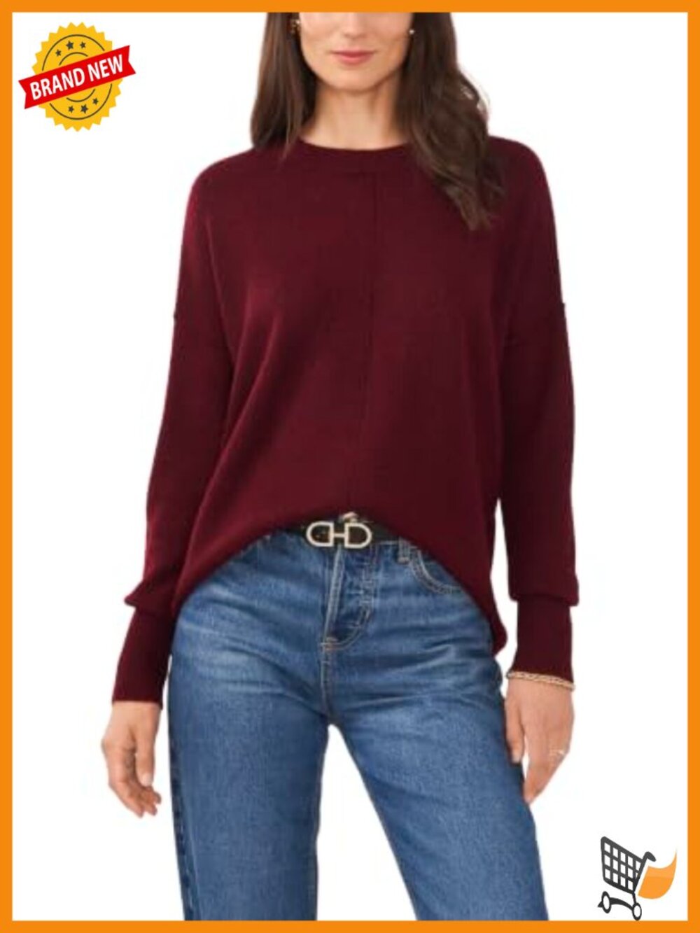Long Sleeve Center Front Seam Cozy Knit Pullover Sweater